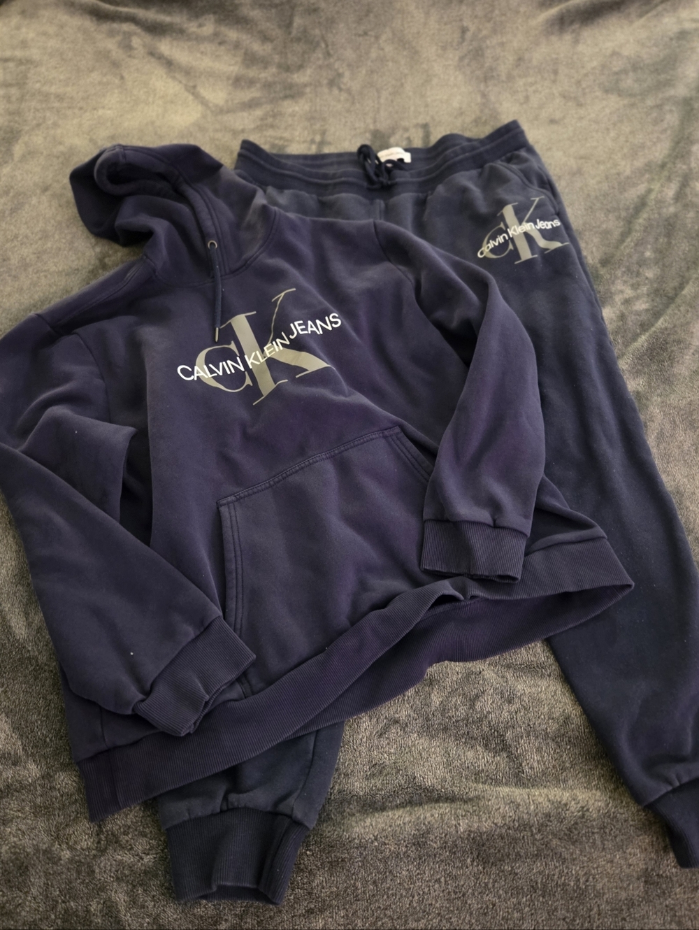 Men's Calvin Klein Navy Blue Logo Hoodie and Joggers Set Size Xxl